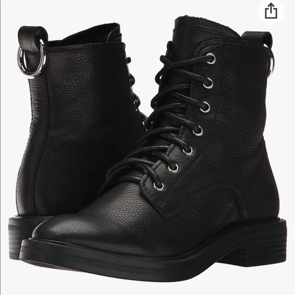 Dolce Vita Black Leather Bardot Combat Boot